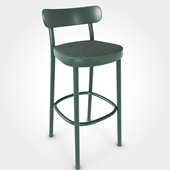La Zitta Bar Stool,Beech stained C570 Deep Green. Upholstered Seat in Cleo Salbei. Leg connection 01. Teflon Glides